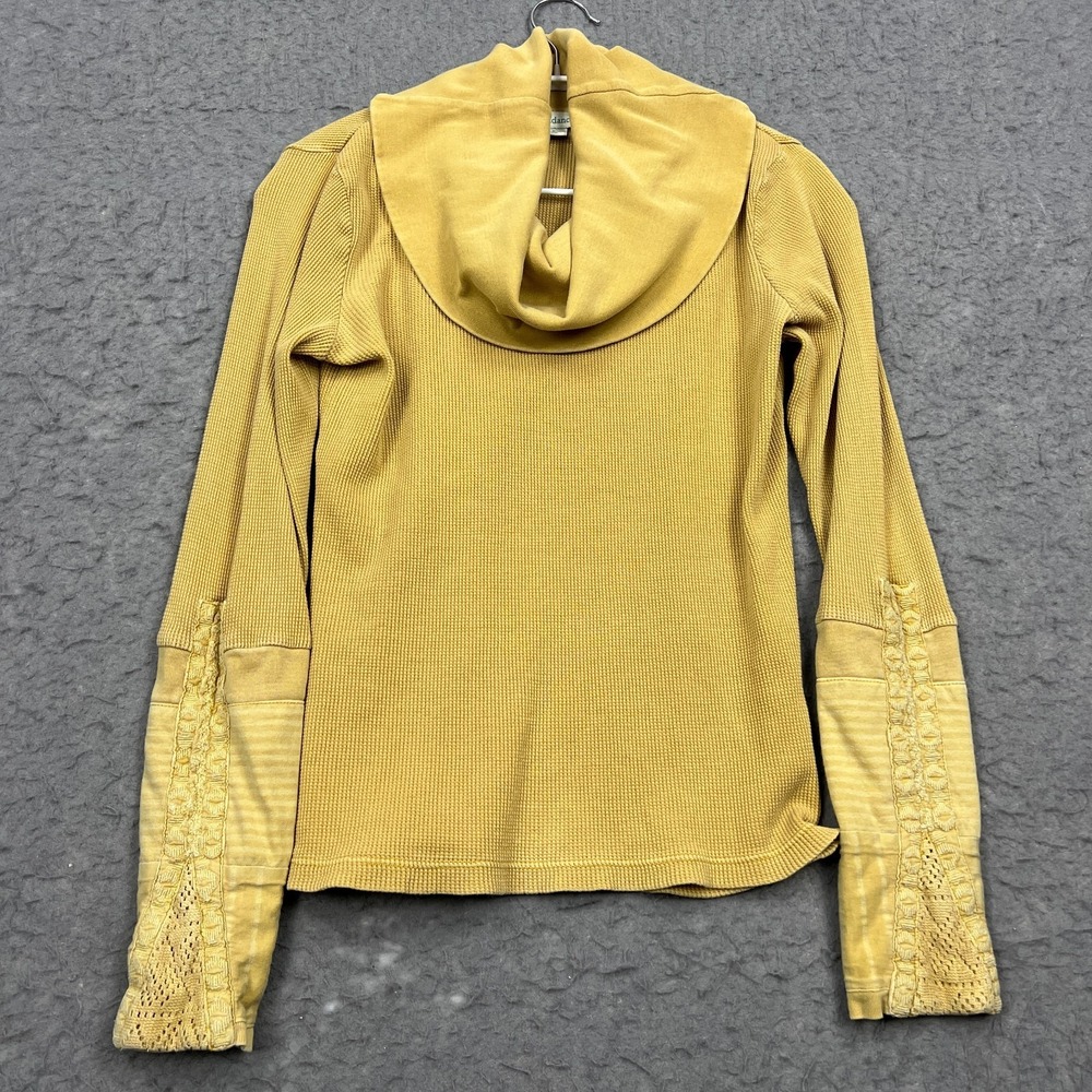Sundance Catalog Top Women's Small Yellow Cowl Neck Thermal Embroidered Cuffs‎